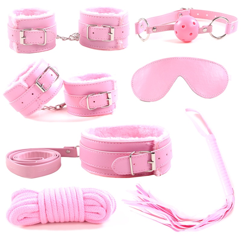 Růžový bondage set z umělé kůže – 7 částí
