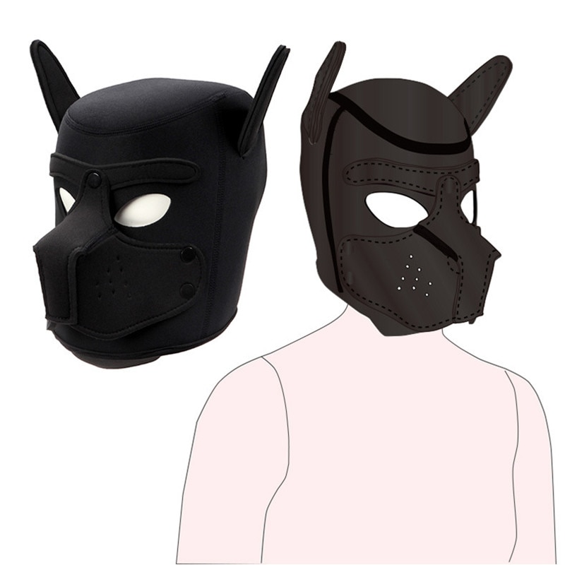 Černá neoprenová psí maska s odnímatelnými částmi
