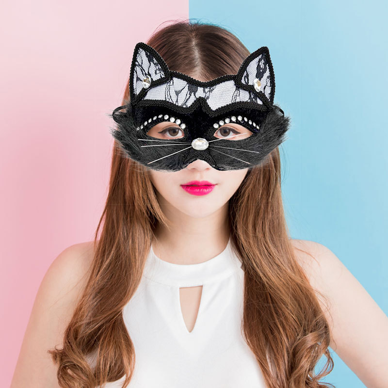 Černá karnevalová kočičí maska
