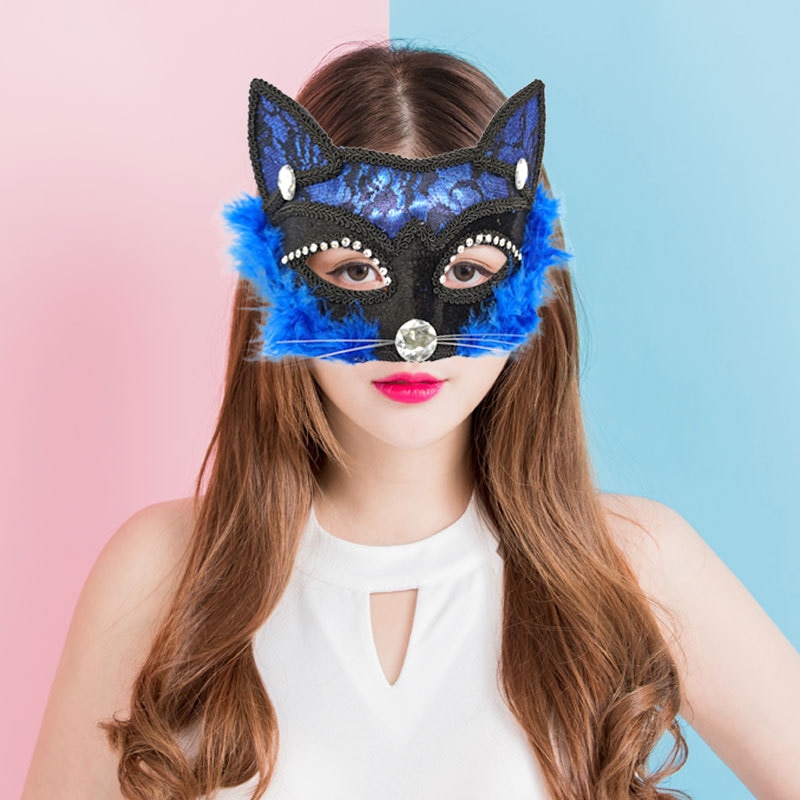 Modrá karnevalová kočičí maska