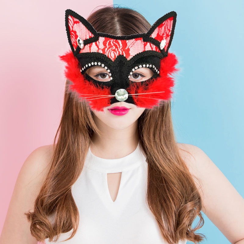 Červená karnevalová kočičí maska
