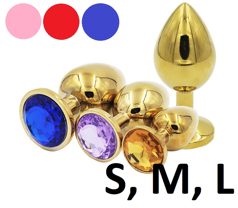 Anální kolík s ozdobou – zlatý, více barev i velikostí