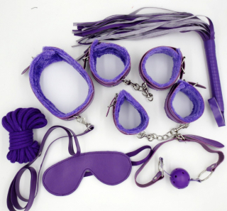 Fialový bondage set z umělé kůže – 7 částí